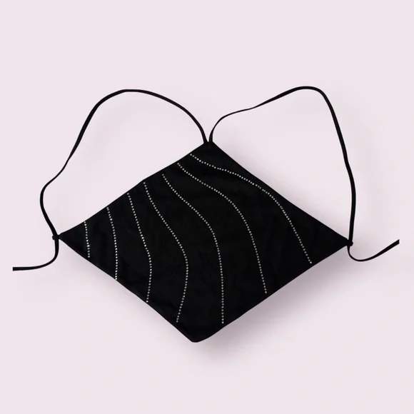 White Fox Black and Silver Rhinestone Halter Diamond Backless Top XS - Picture 1 of 8